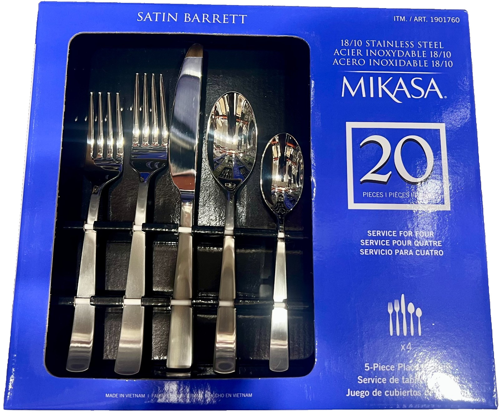 Mikasa, Satin Barret Flatware Service for 4, 20 Piece Set, 18/10 Stainless Steel
