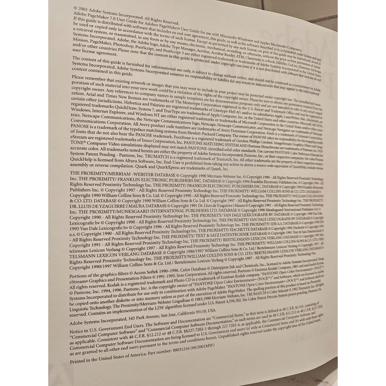 Adobe Pagemaker 7.0 User Guide circa 2001