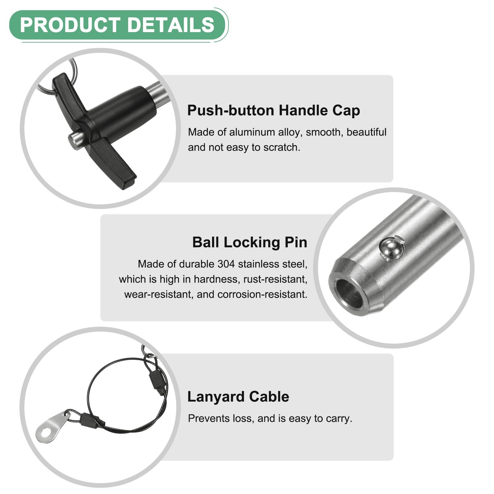 2-Pack T Handle Lock Pins 3/8"9.5mm Dia. 2-3/8"60mm Usage Length Push-Button ...