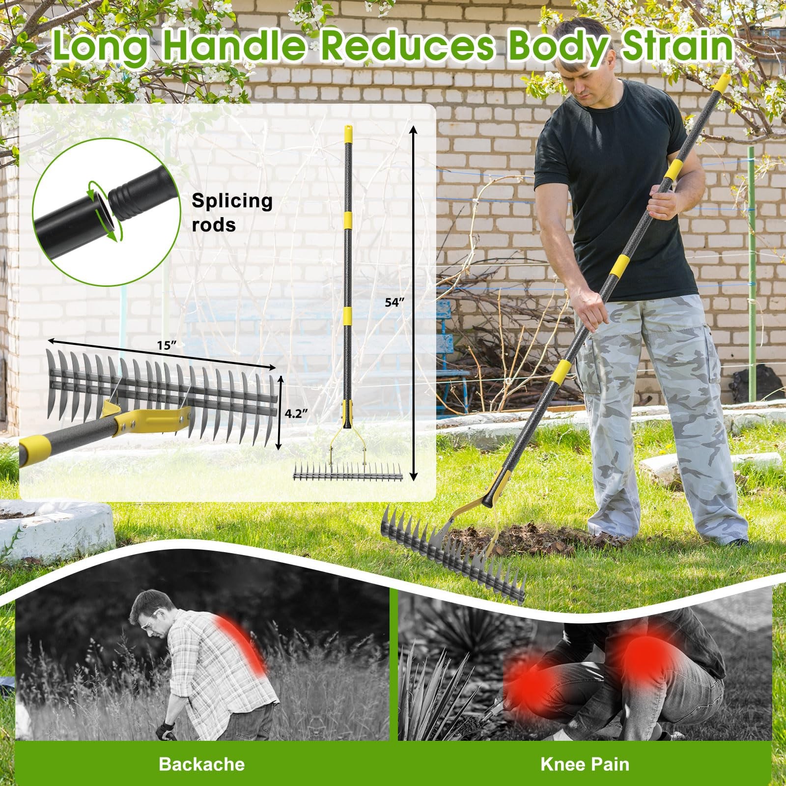 Best Thatch Rake 4.5FT Heavy Duty Metal Dethatcher with Adjustable Long Handle