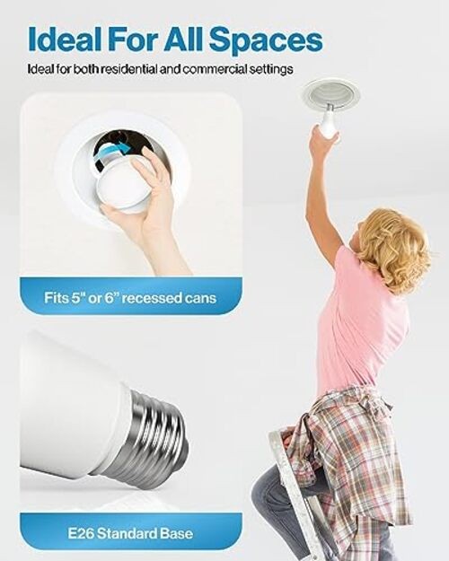 Sunco 6 Pack BR30 LED Light Bulbs - Recessed - 6 Count - White - 4000K