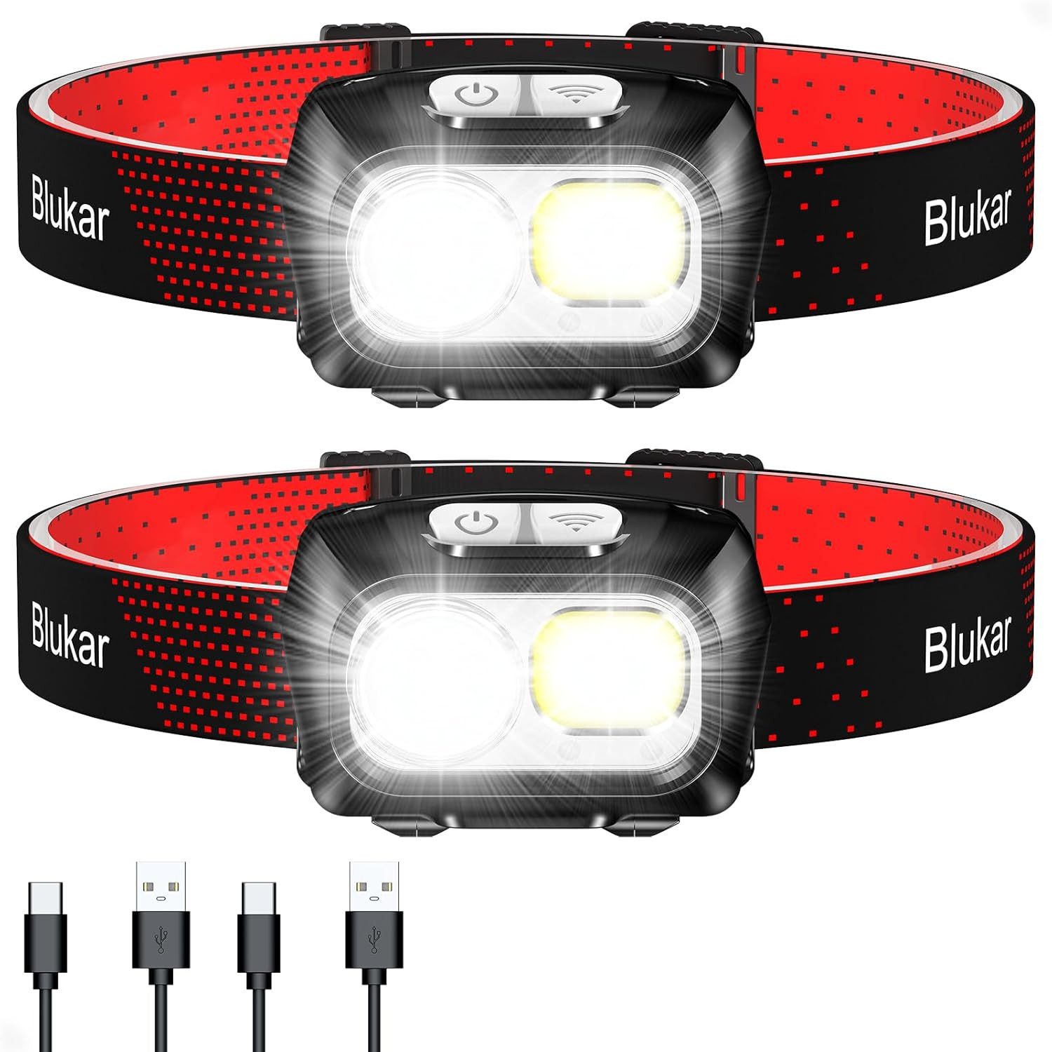 LED Headlamp Rechargeable,2000L Super Bright Headlight with Motion Sensor -Dimma