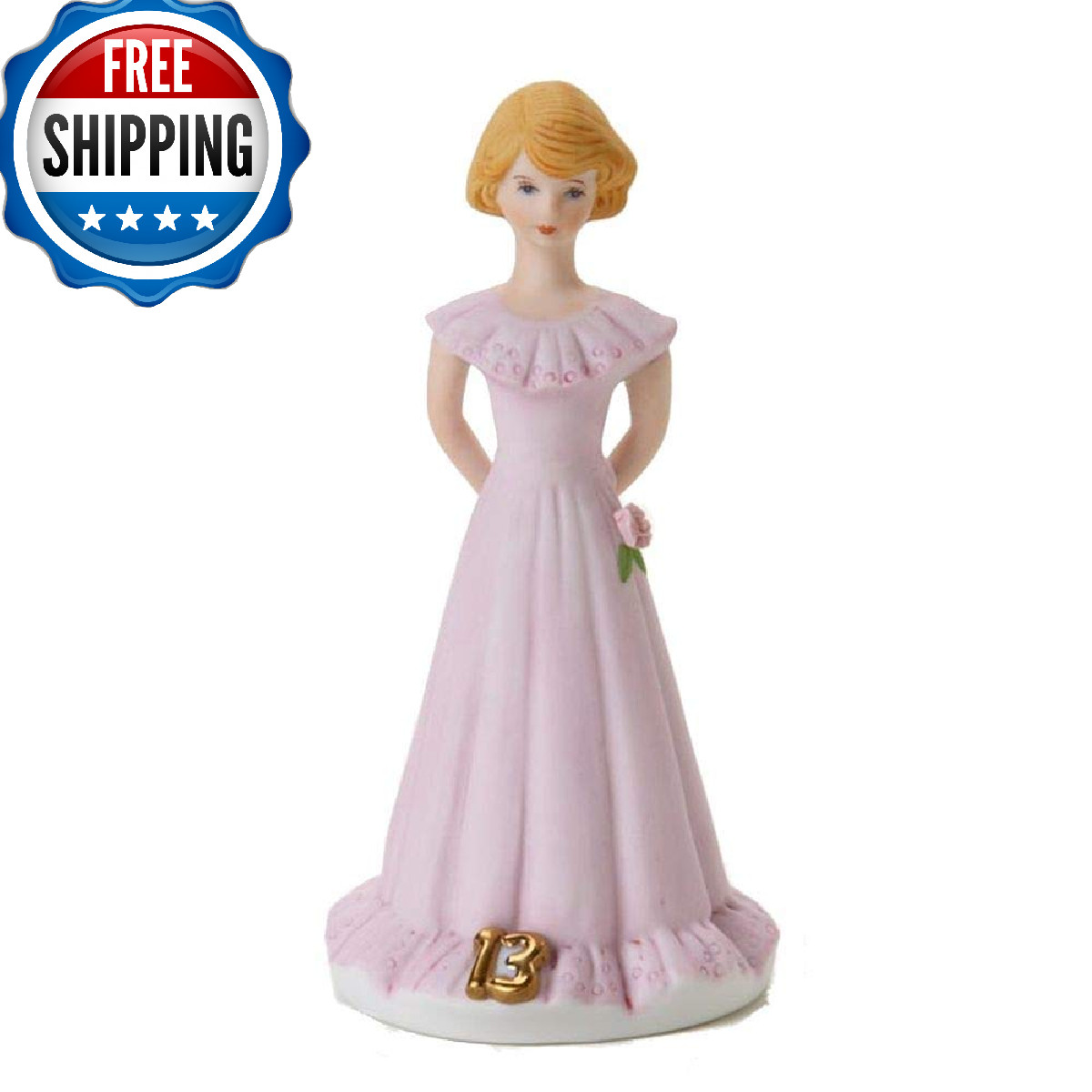 Enesco Growing Up Girls "Brunette Age 13" Porcelain Figurine 5.5" Pink/Gold