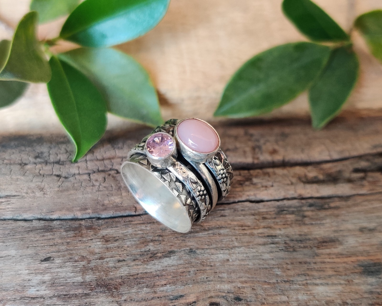 rose quartz, Pink Opal Gemstone Ring 925 Sterling Silver Gift For Her Women GIft