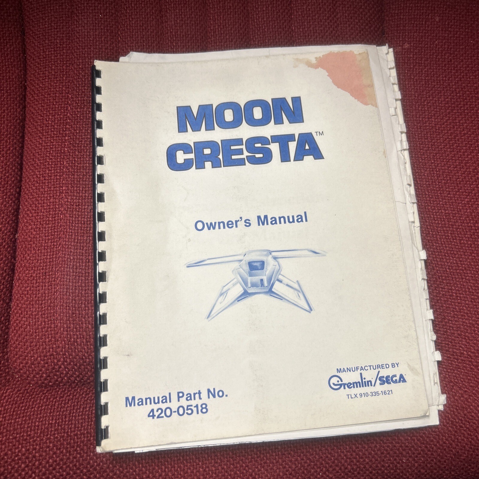 Gremlin/Sega MOON CRESTA Arcade Video Game Manual - good used original