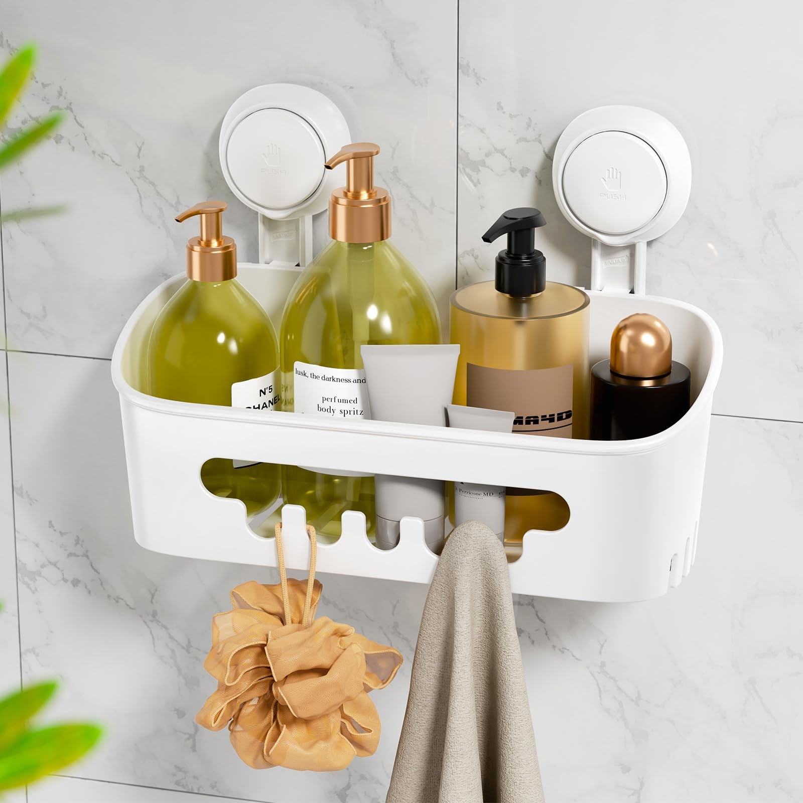 LEVERLOC Shower Caddy Suction Cup, Rectangle Caddy, White