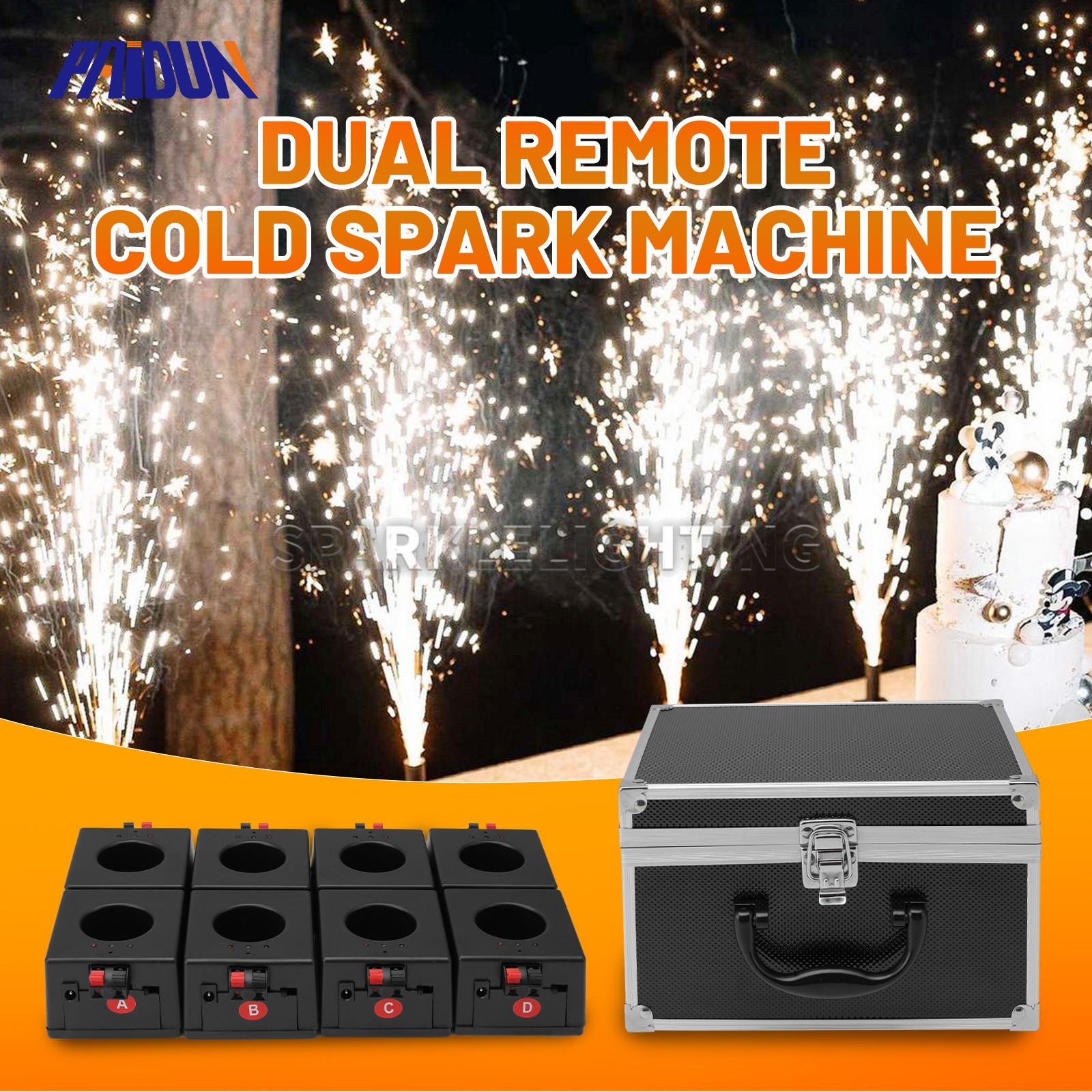 PAIDUN 8PCS Sparkler Base Cold Spark Machine Double Remote Controller with Case
