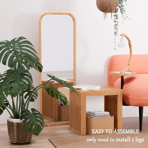 Bamboo Dining Bench, 17inch Farmhouse Decor Indoor Kitchen Table Small Nature