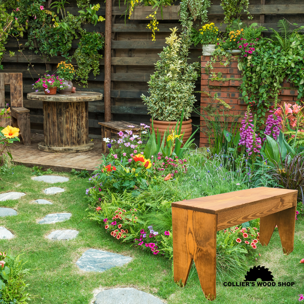 Rustic Wood Bench Solid Wood Top Brown