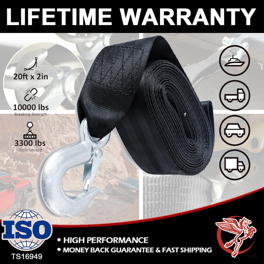 Heavy Duty Max Deluxe Boat Truck Tow Winch Strap Safety Snap Hook 2"x20' 10000LB