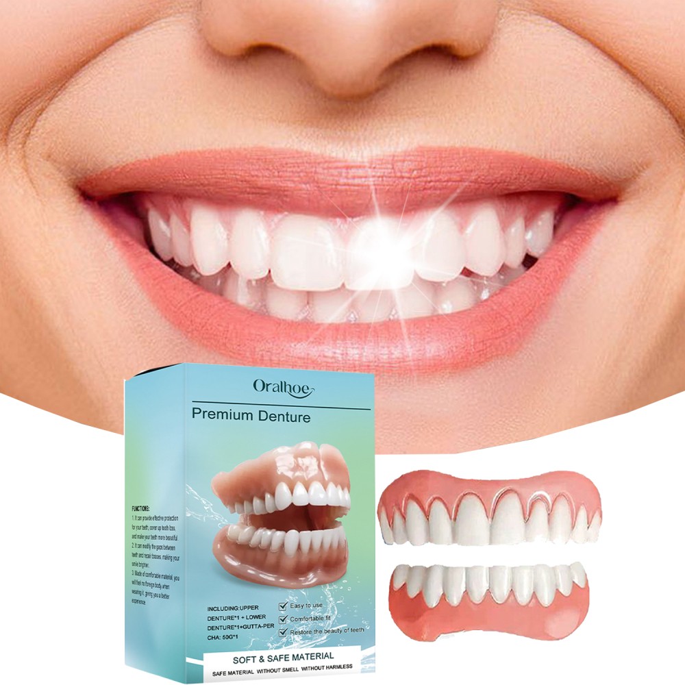 Moldable Resin False Teeth Veneers Upper & Lower Temporary Dentures w/Glue kit