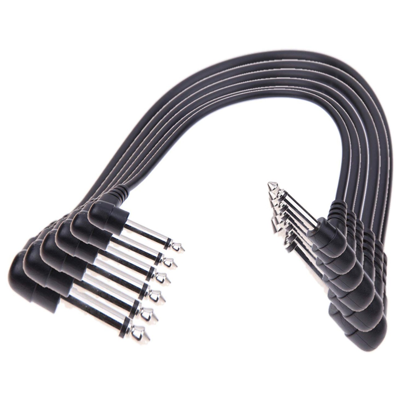Perfektion 1/4" to 1/4" TS Right-Angle 1' ft Patch Cables, Black, 6-Pack