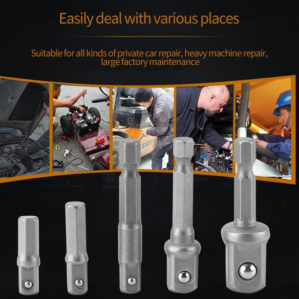 5 pcs Hex Shank to Head Socket Bit Adapters Set 1/4 Impact Drive, for...
