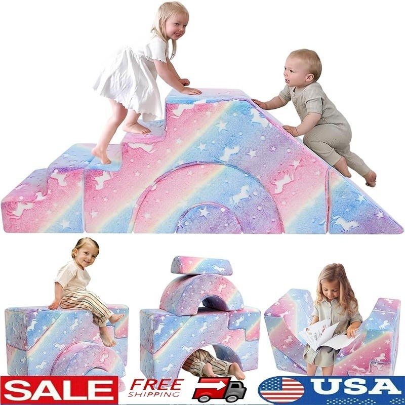 Soft Foam Kids Couch W/ Slide Modular Convertible Play Sofa Fun Activities New