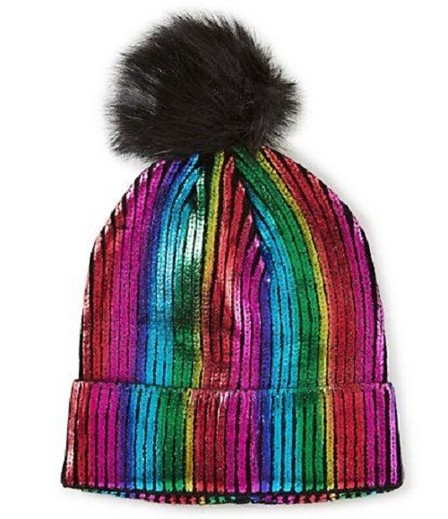 GB Girls Metallic Faux Fur Hat Knit Beanie Pom Pom Pick Color New