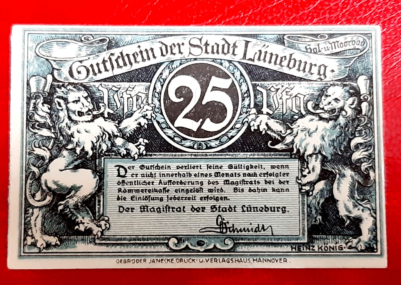 LÜNEBURG NOTGELD 25 PFENNIG 1921 EMERGENCY MONEY GERMANY BANKNOTE (26290)