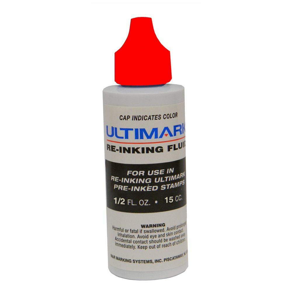 Ultimark Pre-inked Stamp Ink, Red, .5 Oz Drip Spout Bottle
