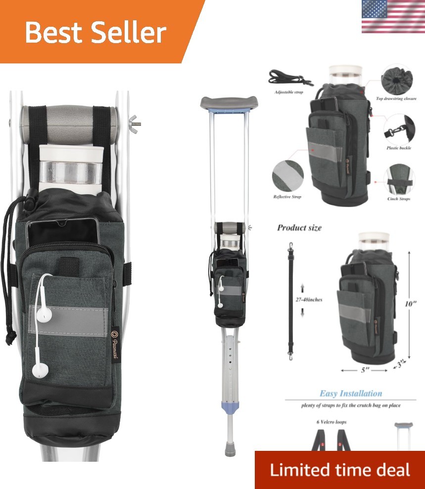 Crutch Bag Lightweight Crutch Accessories Storage Pouch with Reflective Strap...