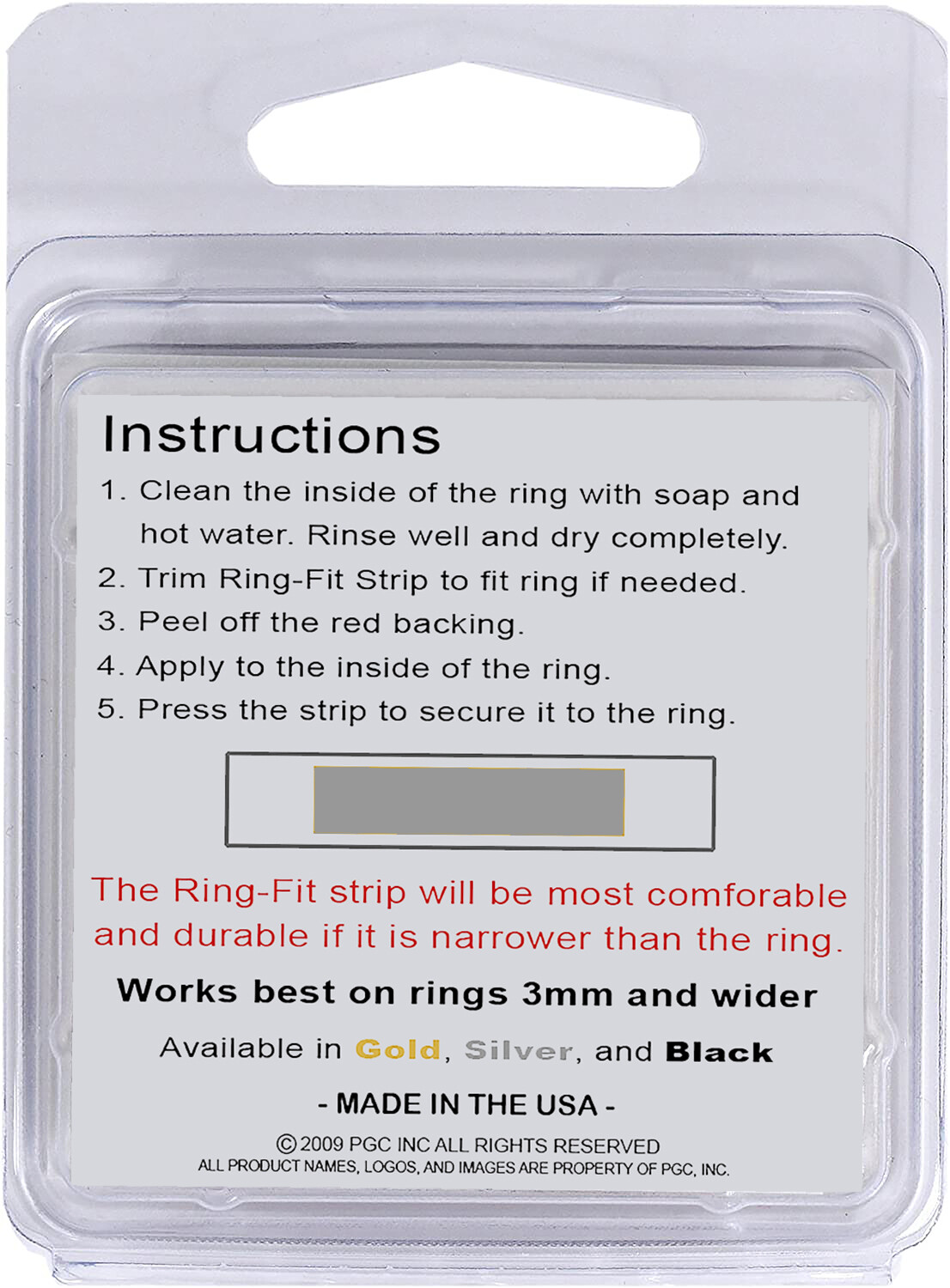 THE ORIGINAL Ring-Fit Sizing Strips by PGC, Inc - Ring Guard / Ring Size Reducer