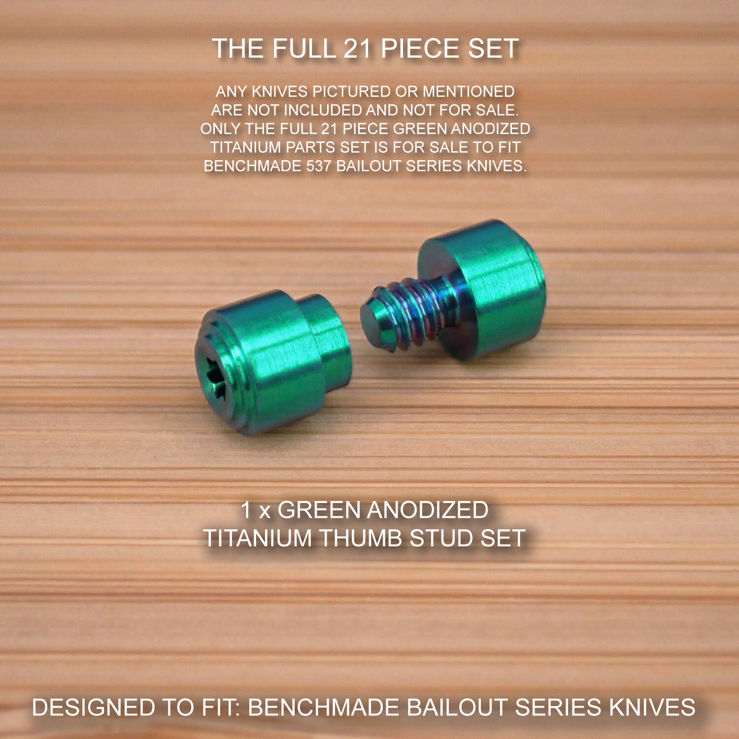 Benchmade 537 BAILOUT 21pc GREEN Titanium Screw Pivot Standoff Pin ThumbStud Set