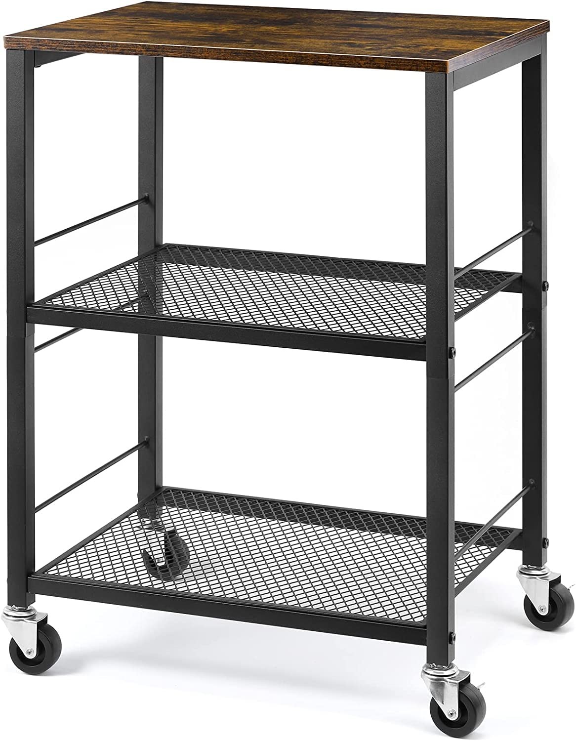 LIANTRAL 3 Tier Rolling Cart, Brown Kitchen Carts on Wheels with Storage, Mul...