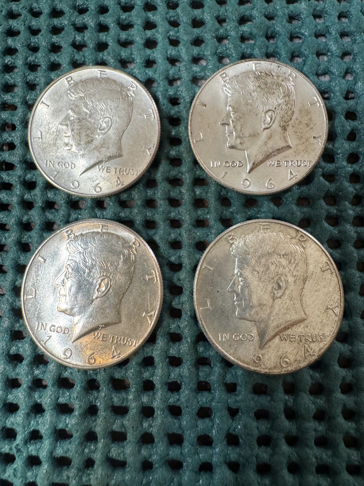 1964 Kennedy Half Dollars Philadelphia ~ Lot of 4 coins ~ 90% Silver