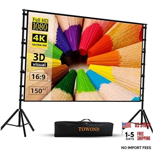 Projector Screen and Stand, 150 inch Indoor Outdoor Projection Screen,
