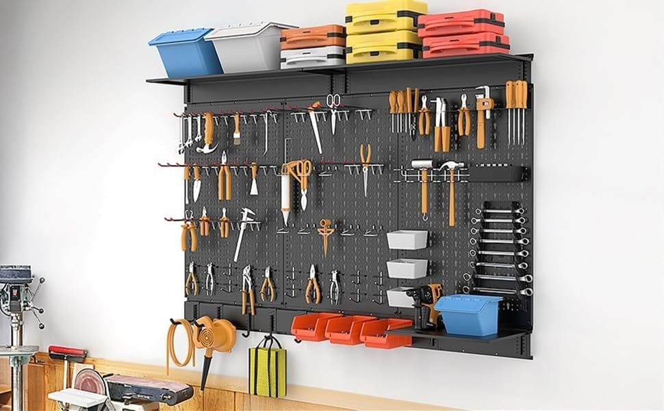 Customizable 113 PCS Pegboard Wall System - Organize Your Garage Effortlessly