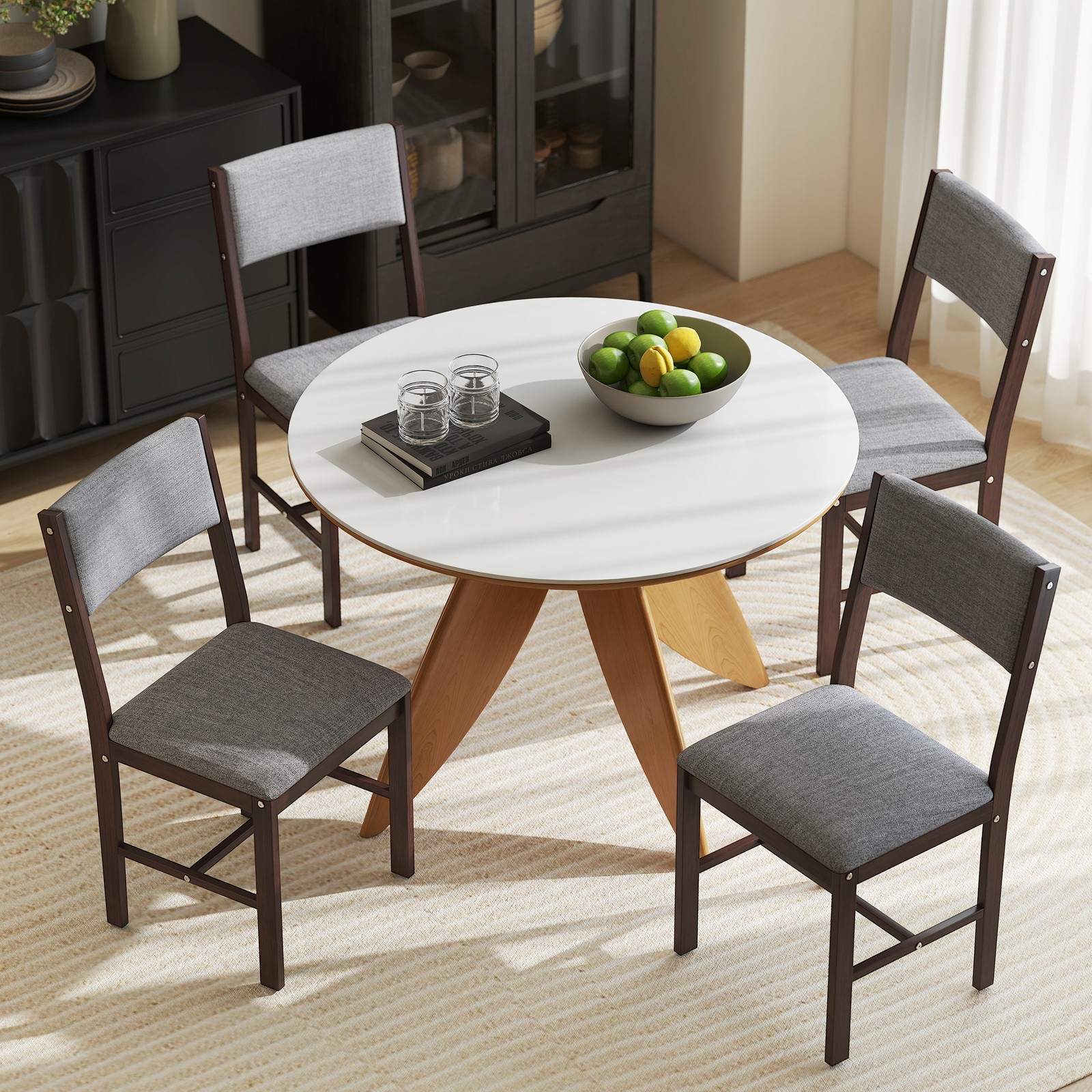 Dining Chairs Set of 4, Linen Upholstered Kitchen Chairs, Gray