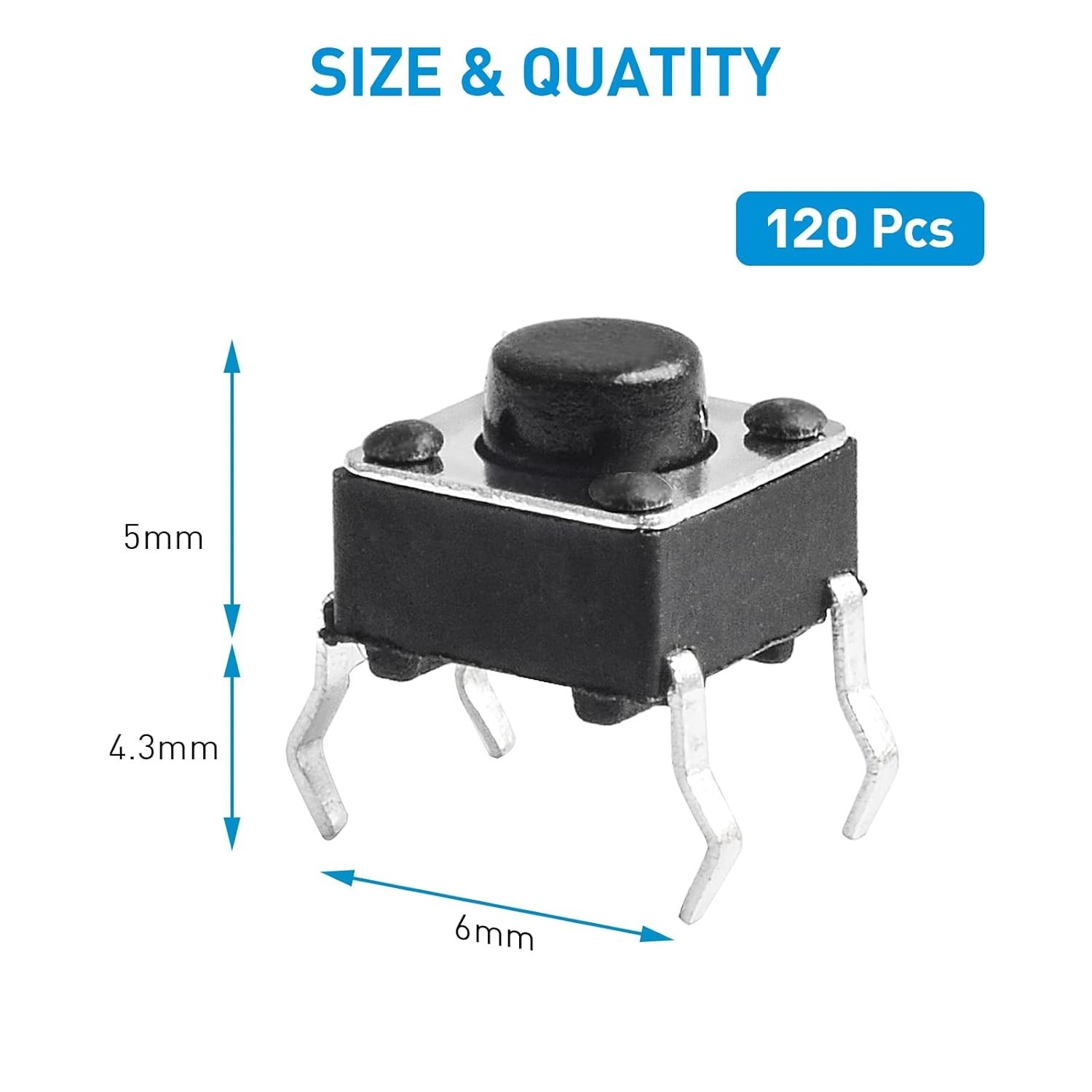 120 Pcs 6 x 6mm x 5mm Momentary Tactile Tact Push Button Switch for PCB 4 Pin...