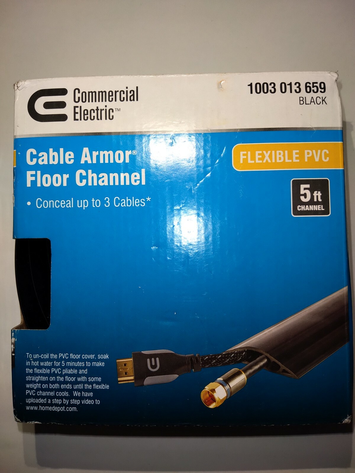 Commercial Electric 5 Foot Cable Armor Floor Channel Flexible PVC BLACK
