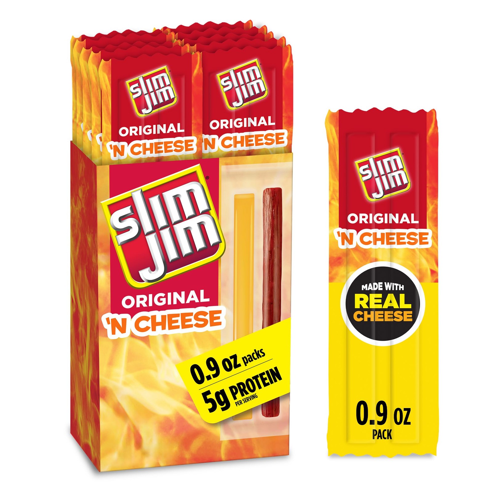 Slim Jim Beef 'N Cheese Smoked Meat Sticks Original Flavor 5g Protein 10 Count