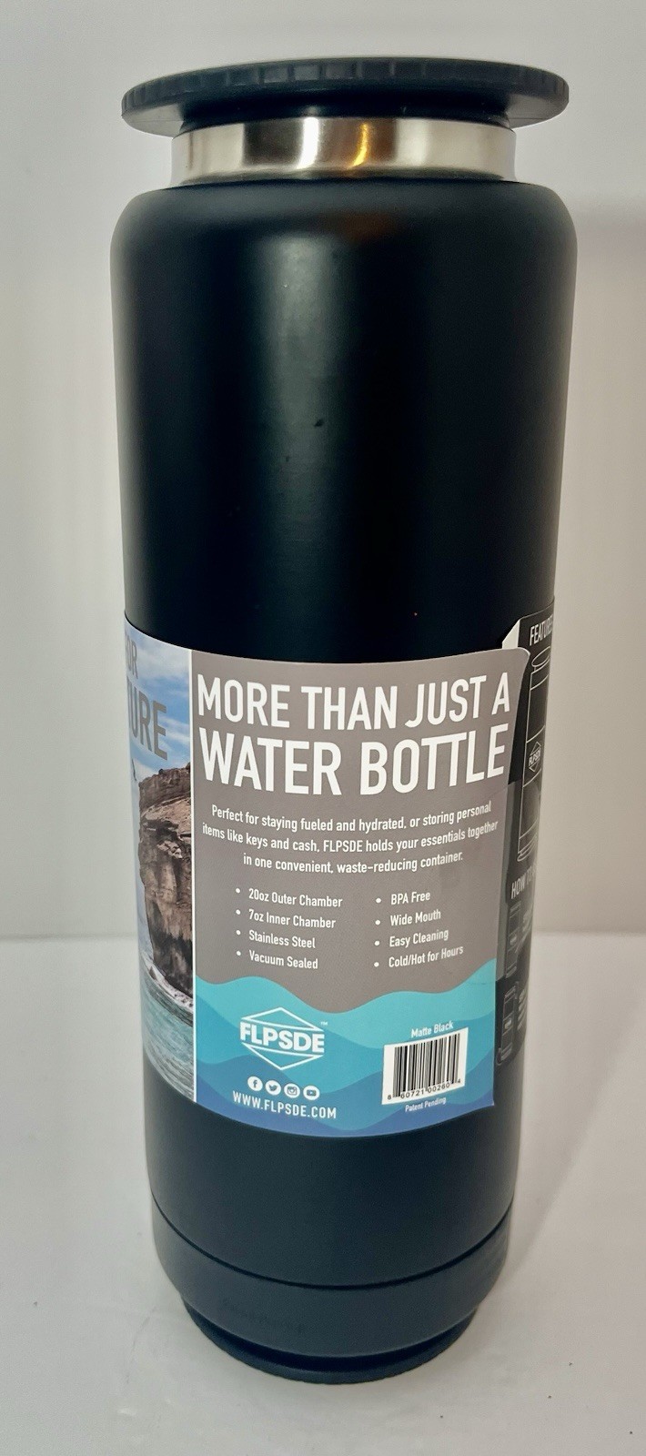 FLPSDE Dual Chamber Water Bottle W/ Integrated Storage Compartment For Snacks