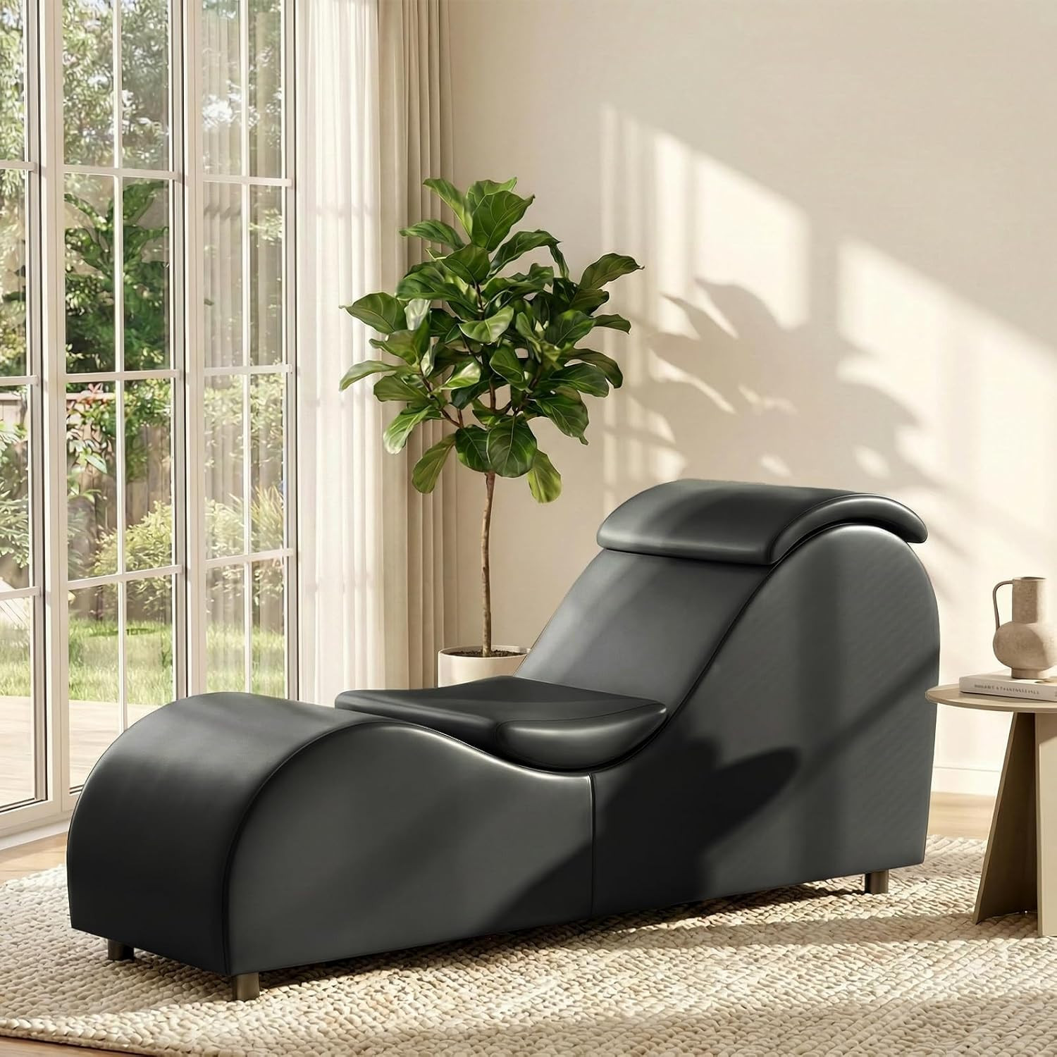 Curved Chaise Lounge Chair Indoor Kneeling Stretch Seat Cushion Modern Black Use