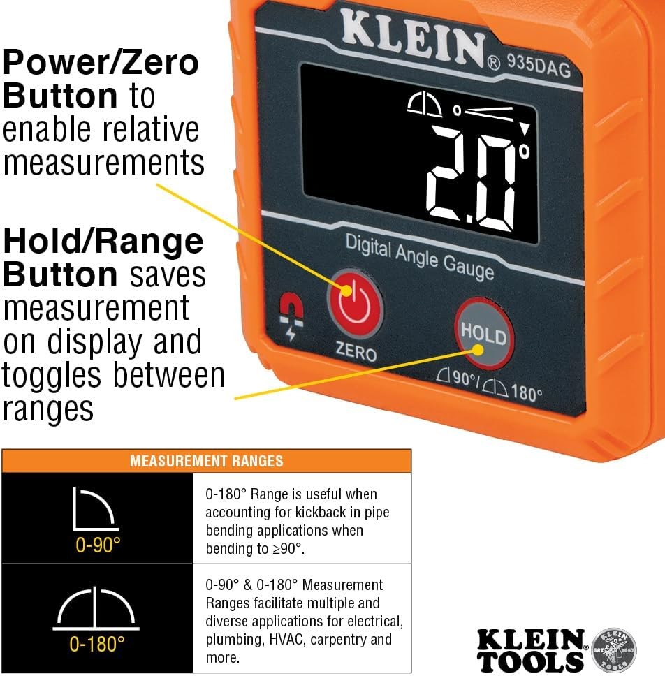 Klein Tools Digital Angle Gauge & Level Magnetic Base 935DAG