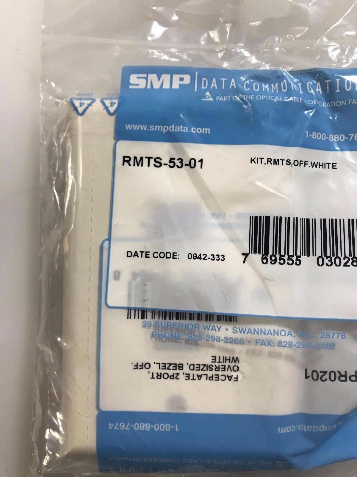SMP RMTS-53-01(DATAKIT) WALL PLATE-PLASTIC 2 PORT