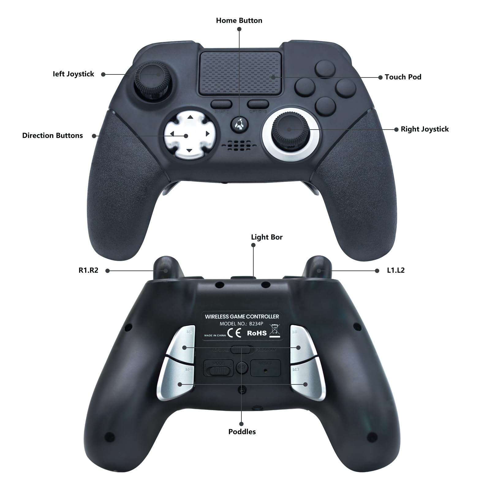 Aieloar Wireless Elite Controller for PS4, Modded Game with Black