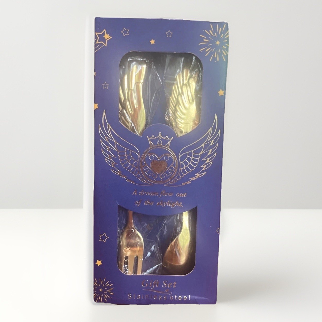 Fantasy Winged Flatware Set – Spoon & Fork in Dreamy Gift Box , Gold