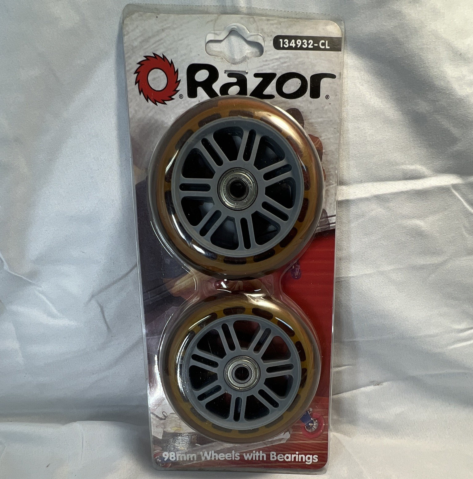 Razor 134932-CL 98mm Kick Scooter Wheels w/ Bearings, Clear/Gray (2)