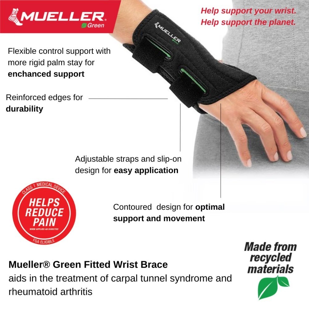 Green Fitted Wrist Brace, Left Hand, Unisex, One Size Fits Most, Black