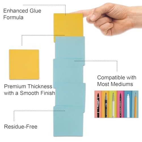 Sticky Notes 3x3 Pack Sticky Pads 100 Sheet/Pad, Bulk Sticky Note Pads, 8