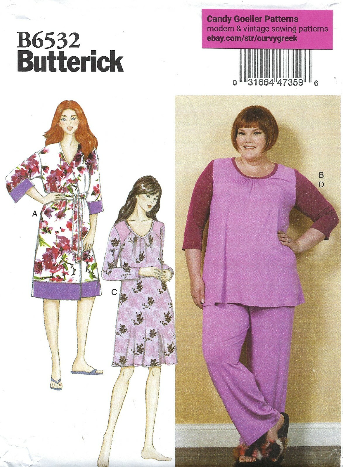 Butterick B6532 PLUS SIZE Robe, Pajamas & Nightgown 18W-24W UNCUT Pattern OOP