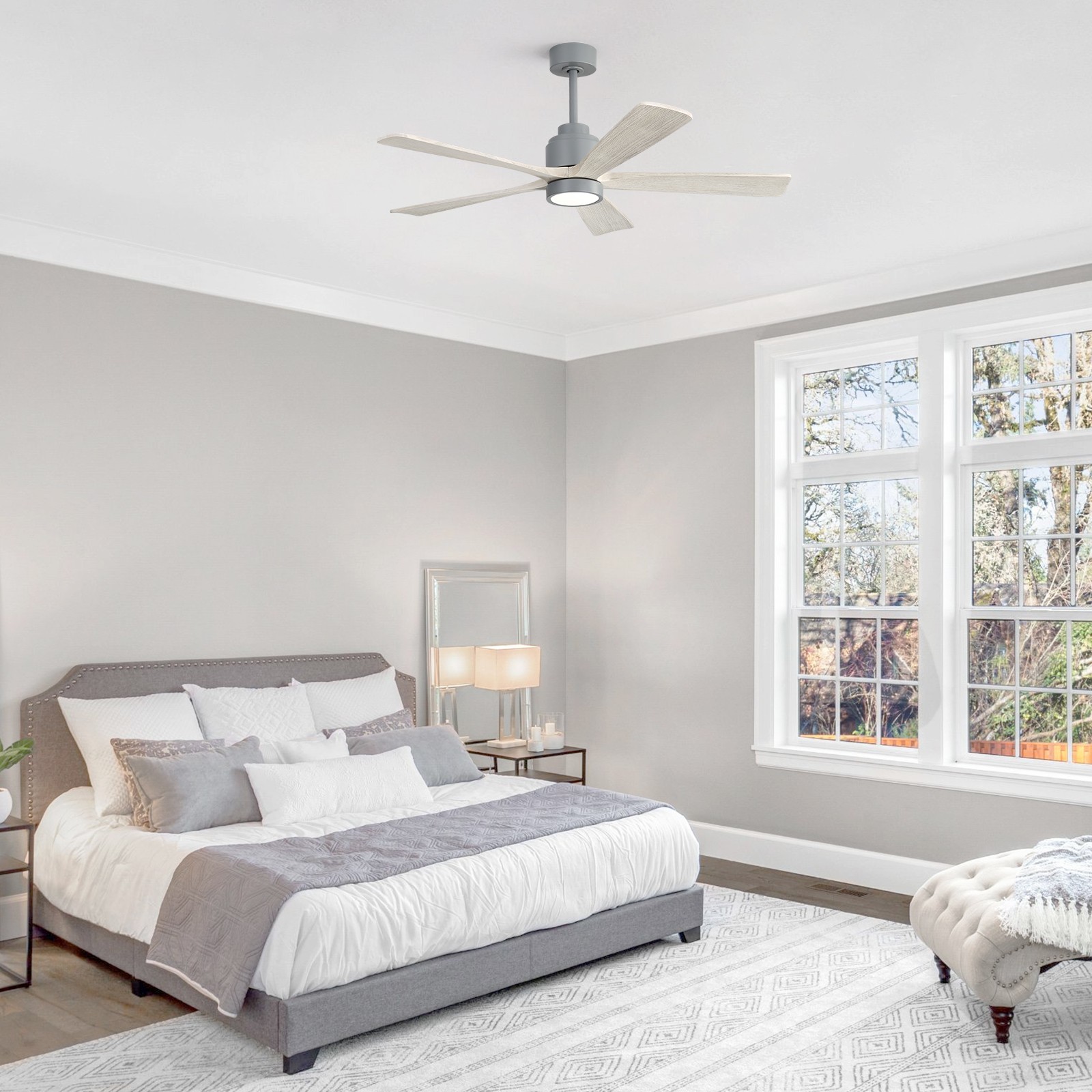 52in Solid Wood Ceiling Fan with Light and Remote Control Quiet Reversible Motor
