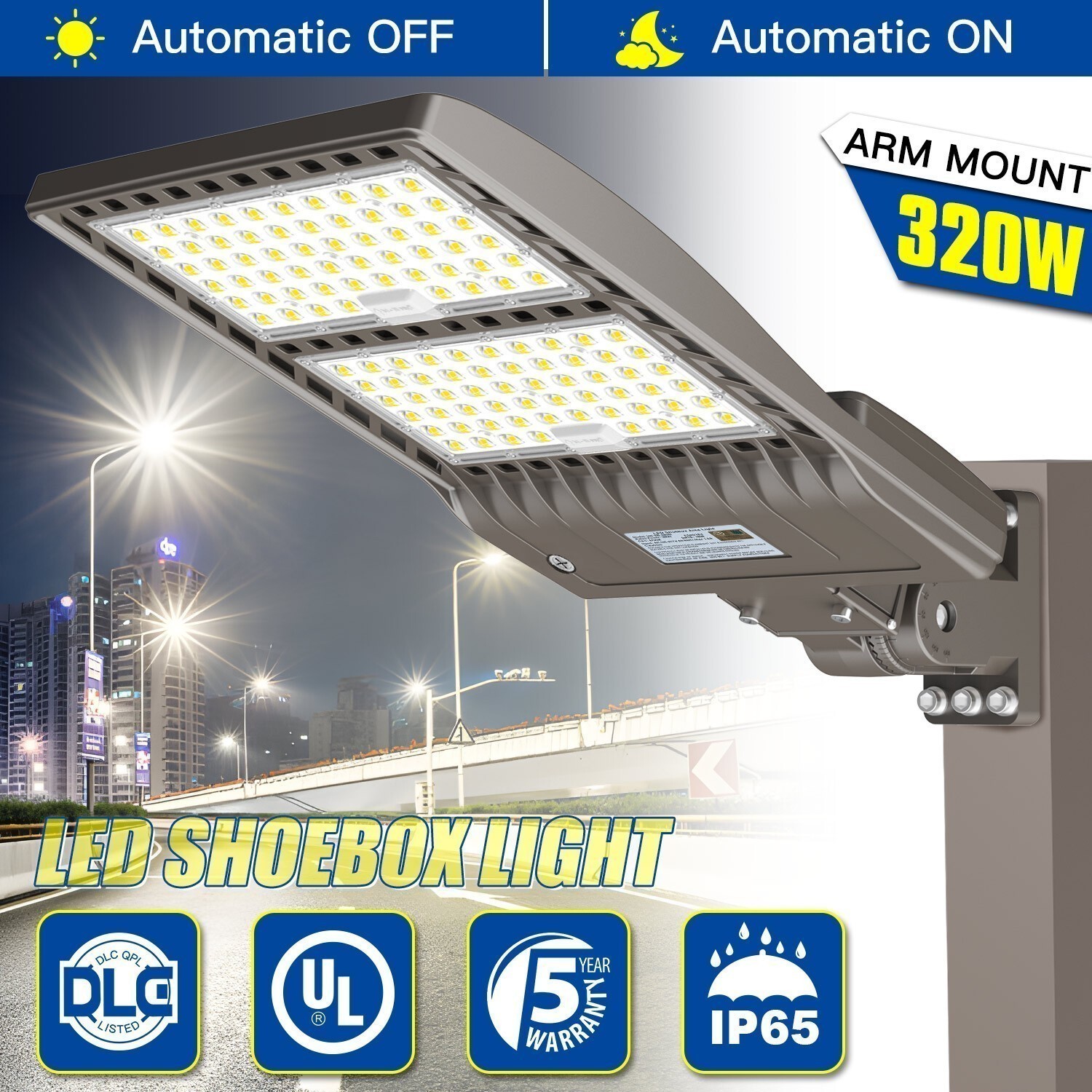320W LED Parking Lot Pole Light Shoebox Fixtures Dusk To Dawn 48000LM AC100-277V