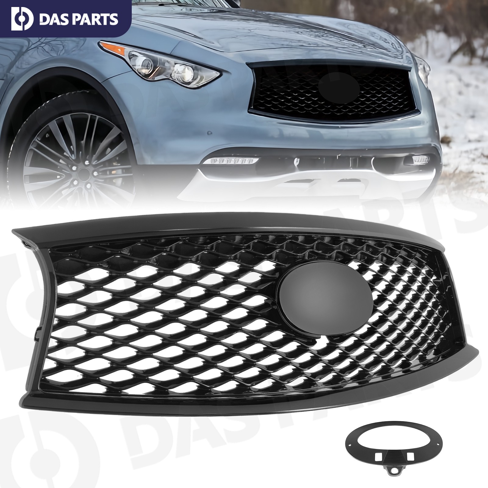 Gloss Black Front Bumper Grille Grill W/Camera Option For 2014-20 INFINITI QX70