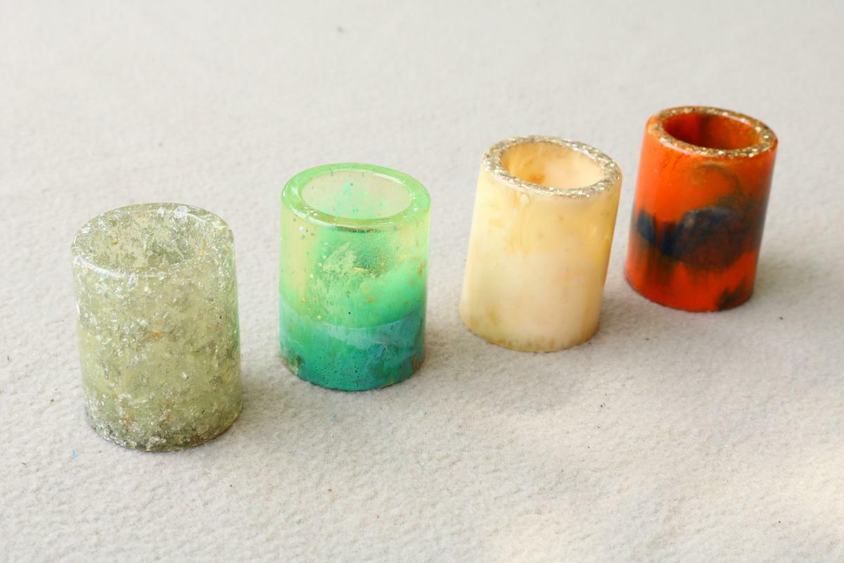 Lot 4 Art Shot Glass Unique Color Cast Resin Unique Hand Made Colors MCM BAG3 KK