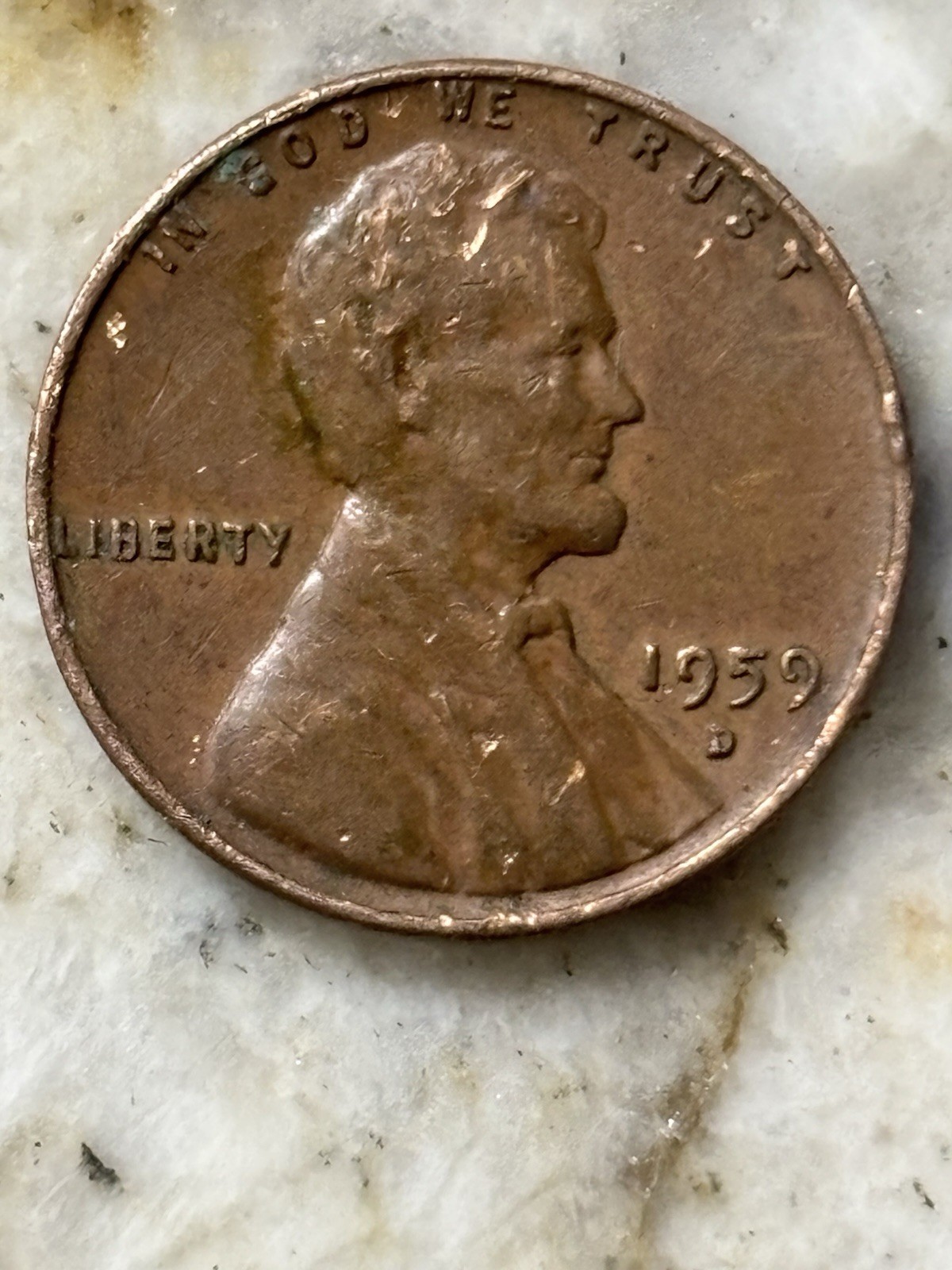 1959 D Lincoln penny error “L”   On Liberty on Rim - Rare US Coin Errors