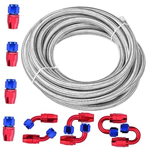 20FT 6AN PTFE Fuel Line Kit 3/8"E85 Oil Gas Fuel Line Stainless Steel 20 FT