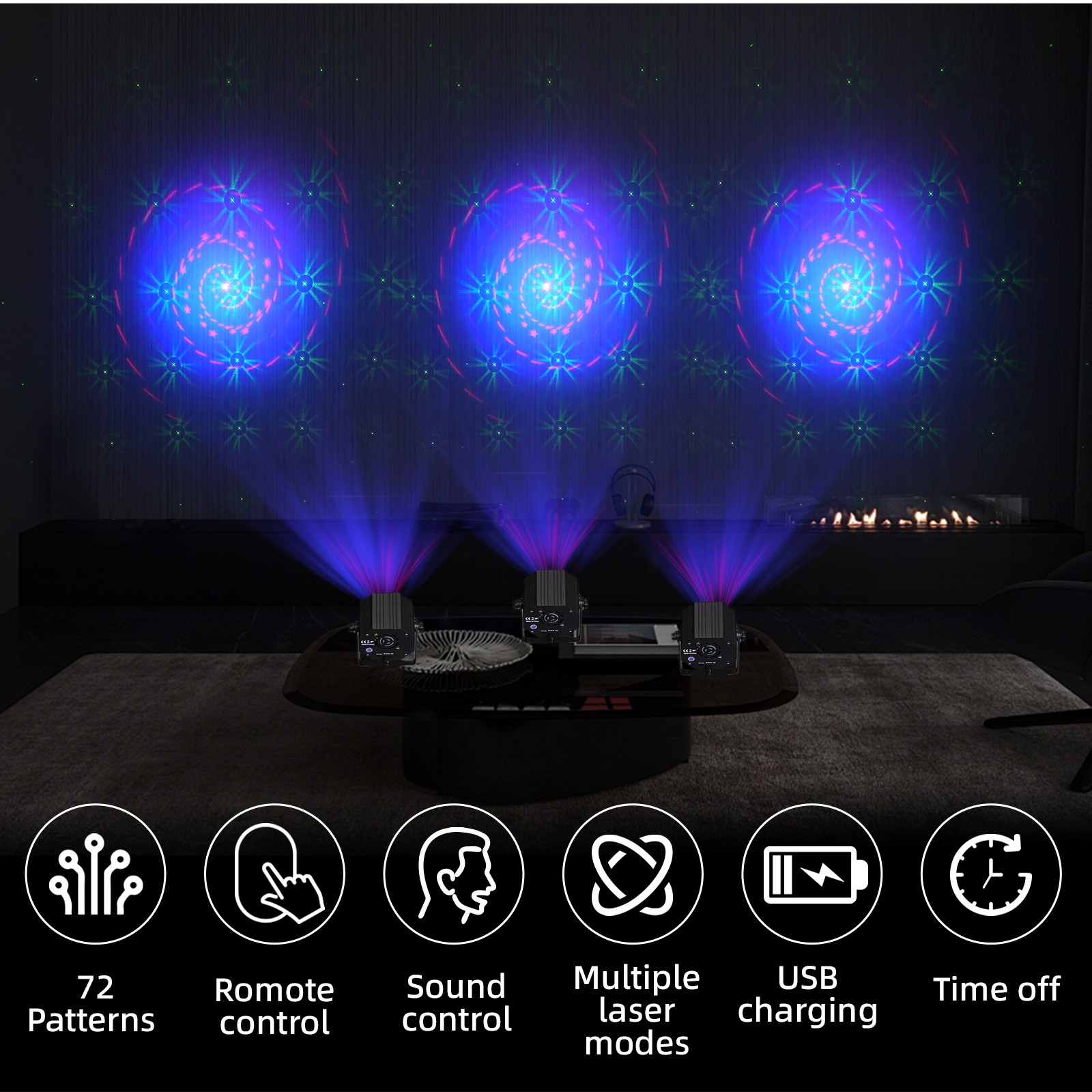 POGOLAB 72 Pattern USB Powered Party LED Lights, DJ Disco Lights Remote Control