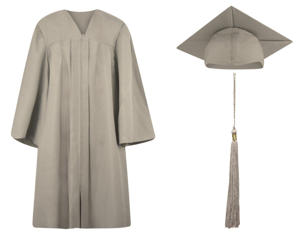 Silver Matte Graduation Cap Gown and Tassel - 13 sizes available